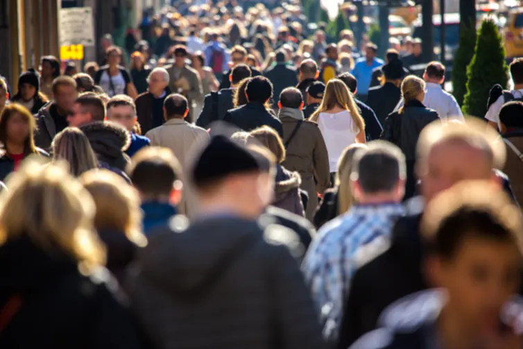 A busy city sidewalk