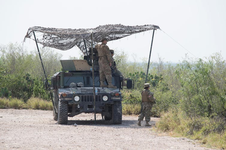 A Texan guard vehicle at the Mexican border.