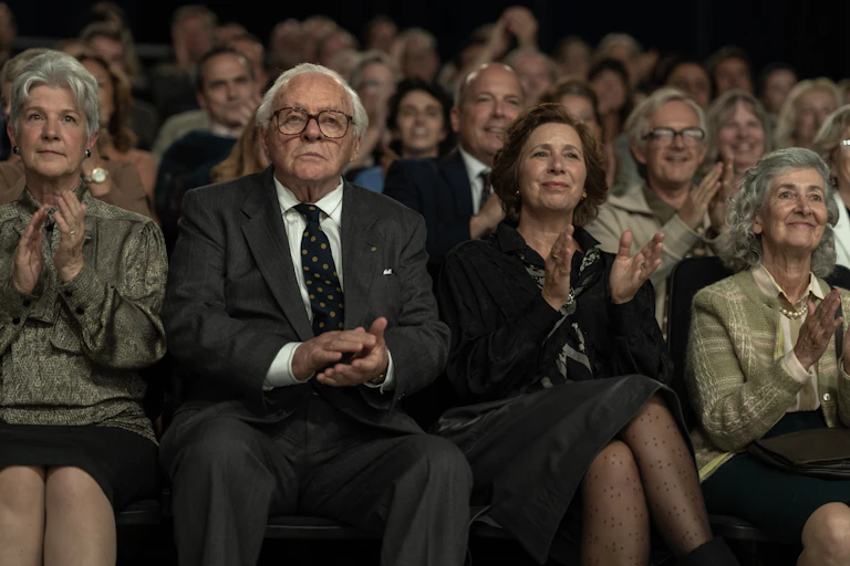 Anthony Hopkins sits in a studio audience