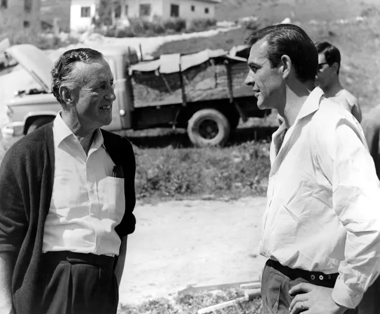 A black and white shot from the set of James Bond film Dr No.