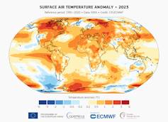 A figure depicting global surface temperature anomalies in 2023.