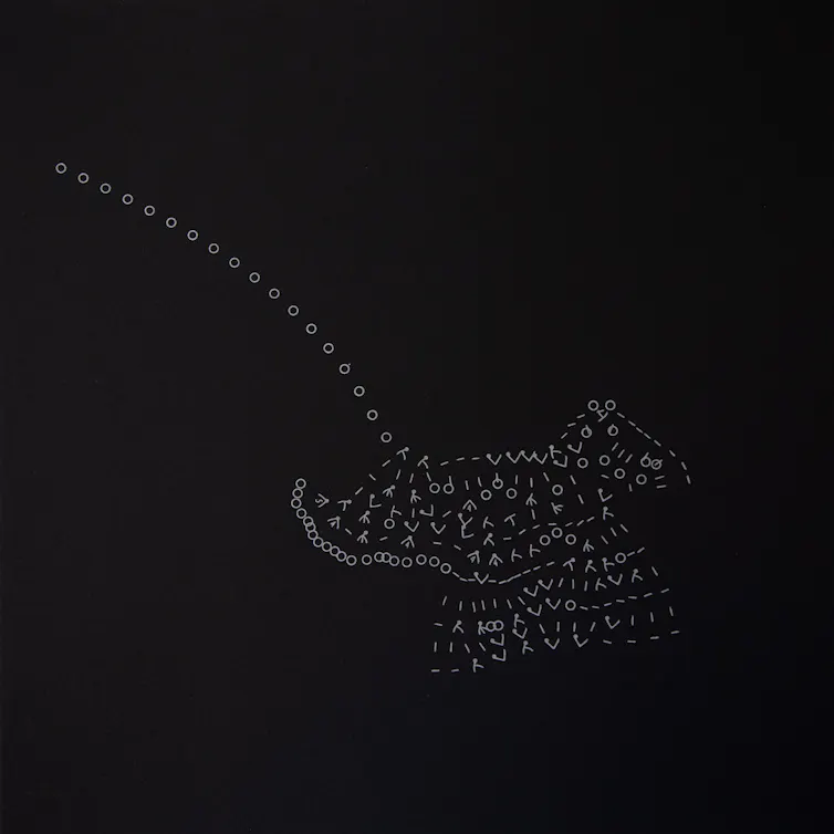 silver knitting symbols on black background