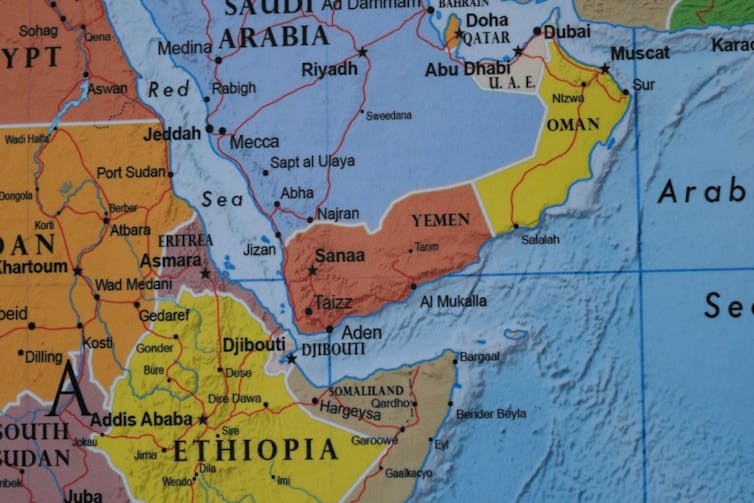 A map of Yemen.