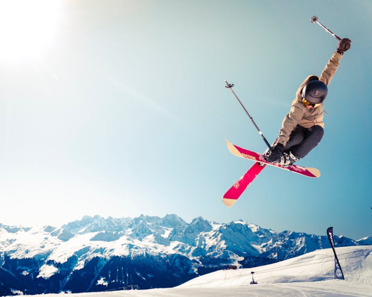 A skiier in mid-air