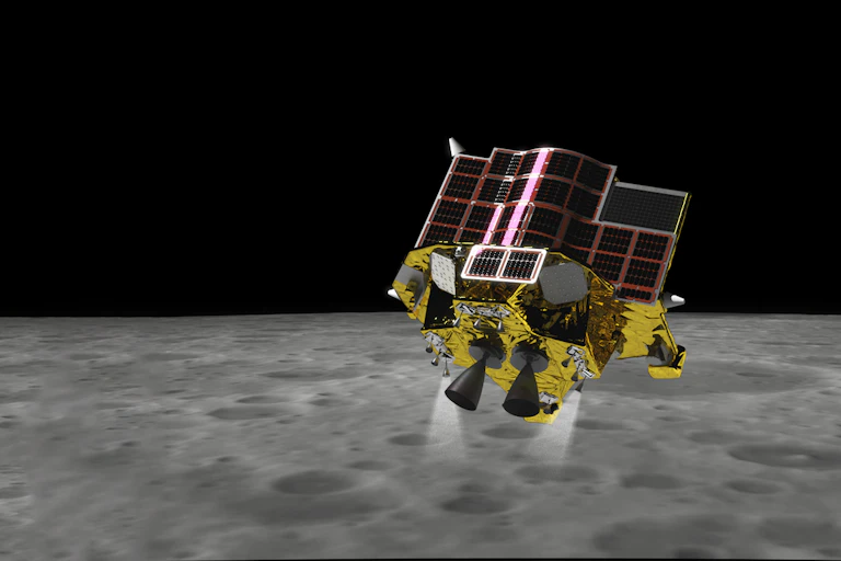 vure d'artiste de la surface lunaire et de l'aterrisseur SLIM
