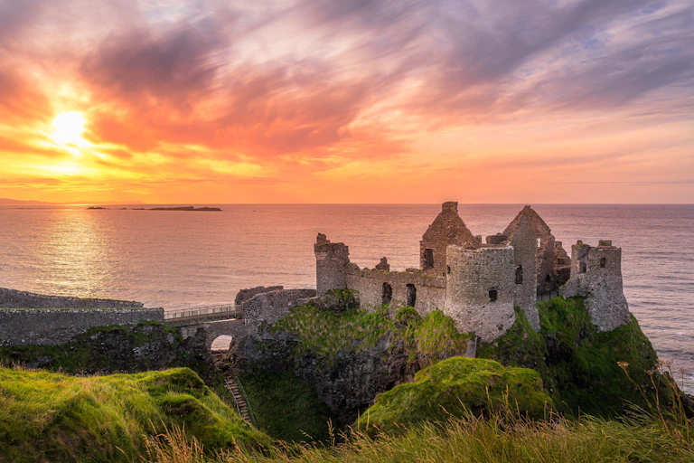Castle ruins by the sea.