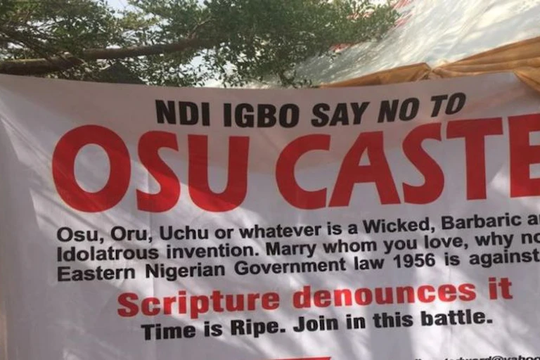A banner with the words printed on it