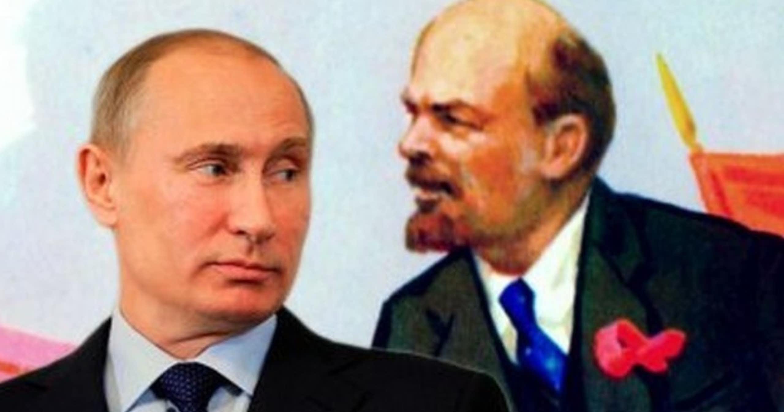 Montage représentant Vladimir Poutine et Vladimir Lénine