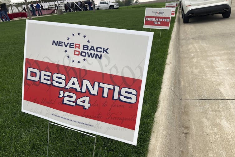 A yard sign promoting Ron DeSantis.
