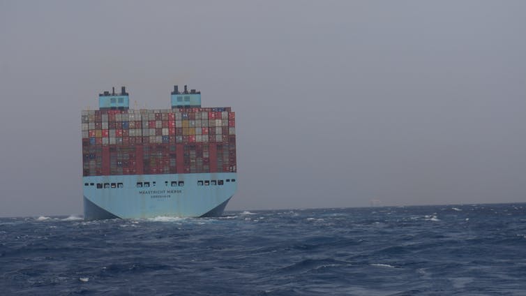 A container ship heading up the Red sea towards the Suez Canal.