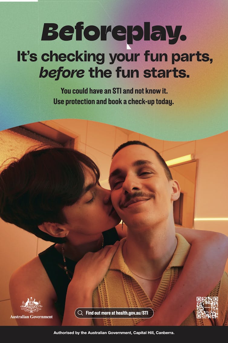 A poster from Beforeplay with an image of a couple and the message 'It's checking your fun parts, before the fun starts'.