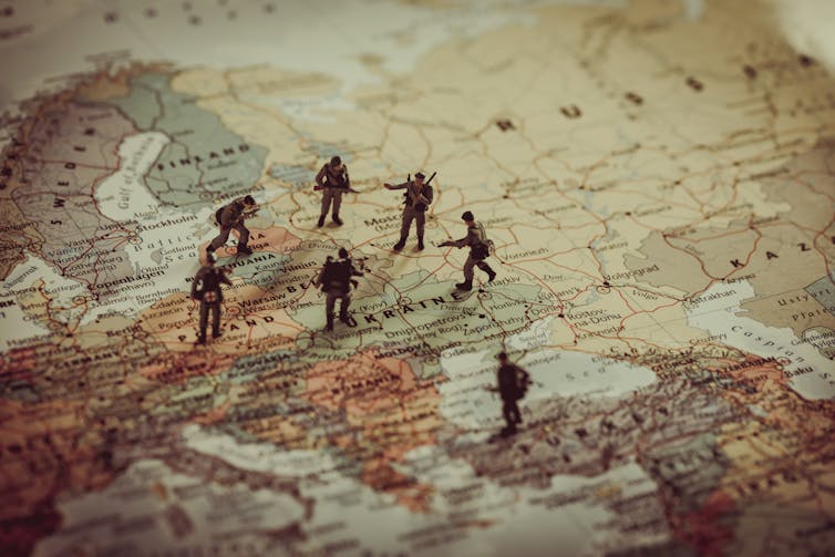 A map of EUrope with toy soldiers symbolising the confrontation between Russia and Nato in Europe.