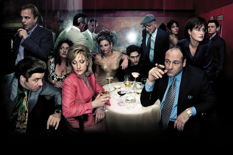 A large family group of Italian-Americans sitting in a restaurant.