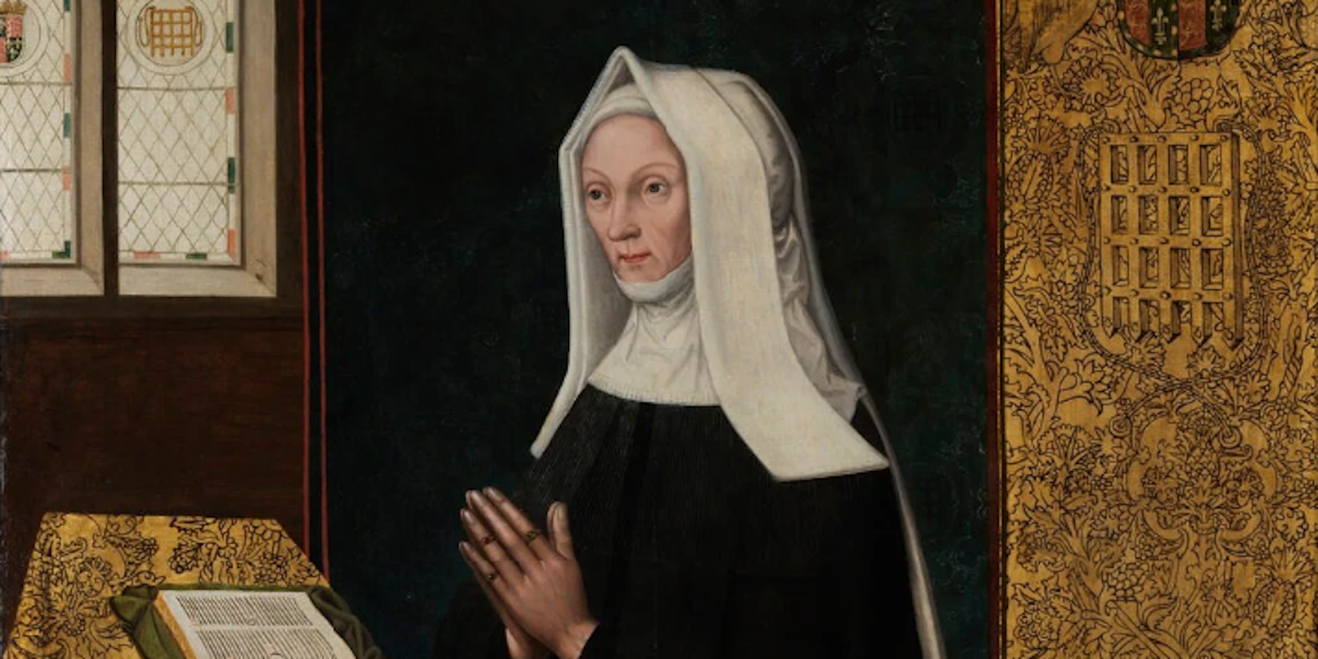 Portrait of Lady Margaret Beaufort praying in a habit.