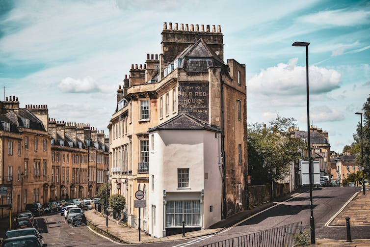 Buildings on a junction in a small English town.