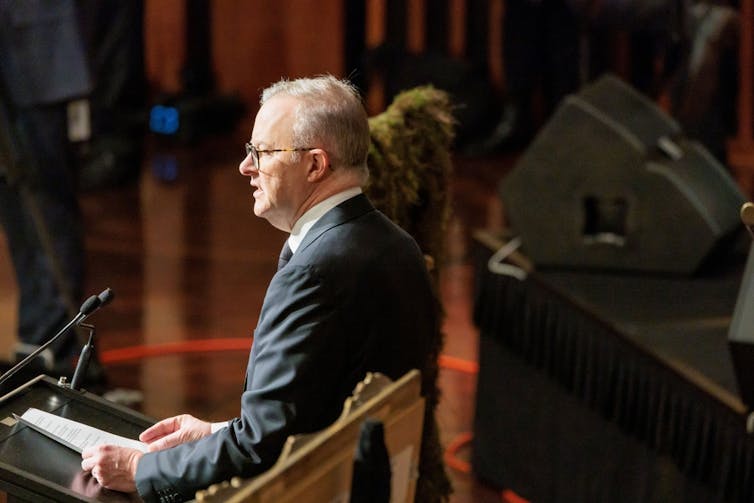 Australian prime minister Anthony Albanese addresses media at a press conference.