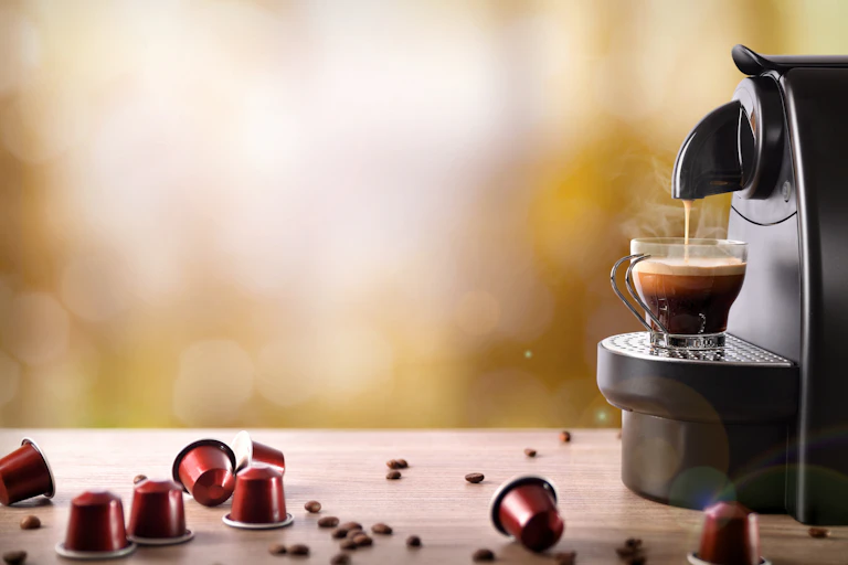 Coffee machine in action.