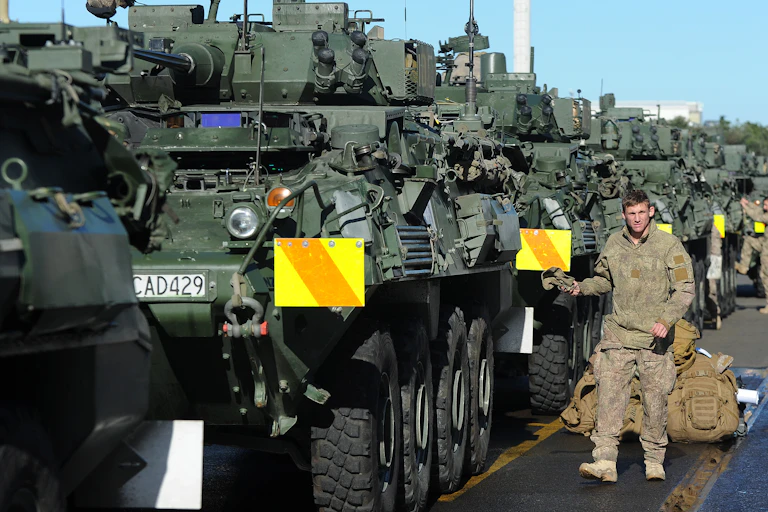 NZ Defence Force vehicles with soldier