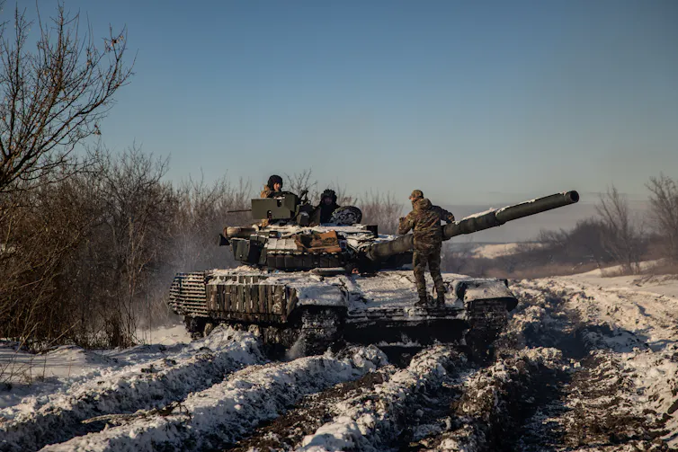 Tank with crew in Ukraine winter