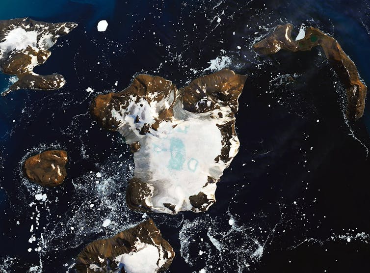 satellite image showing melting ice in Antarctica