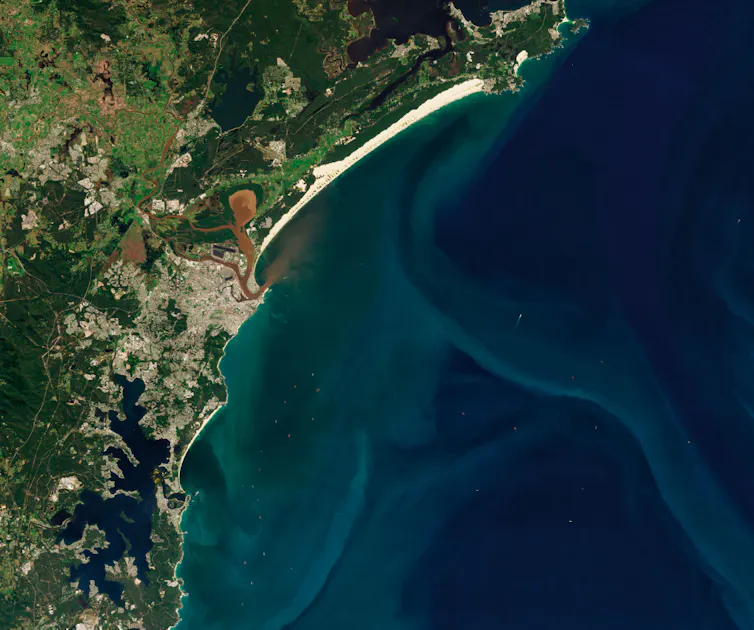 satellite image of New South Wales coast with floodwaters going into sea