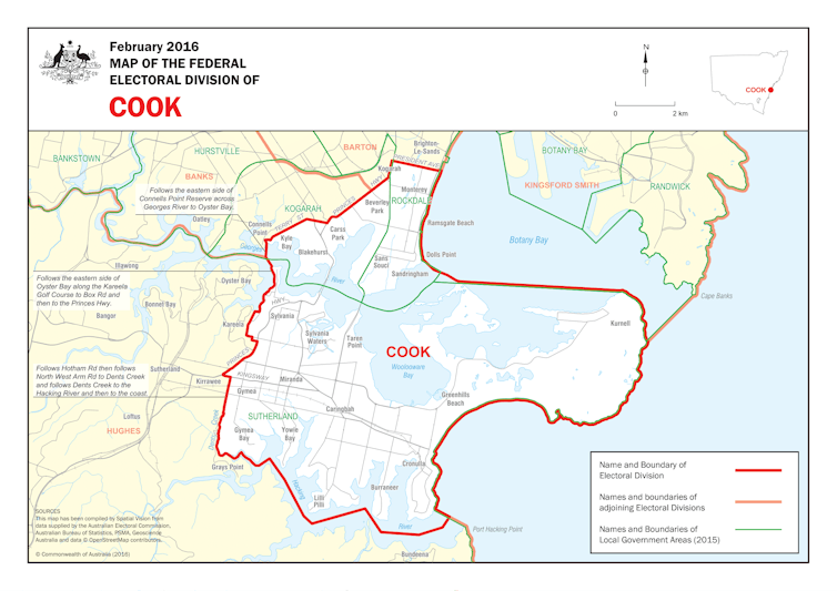 Map of the electoral division of Cook, NSW