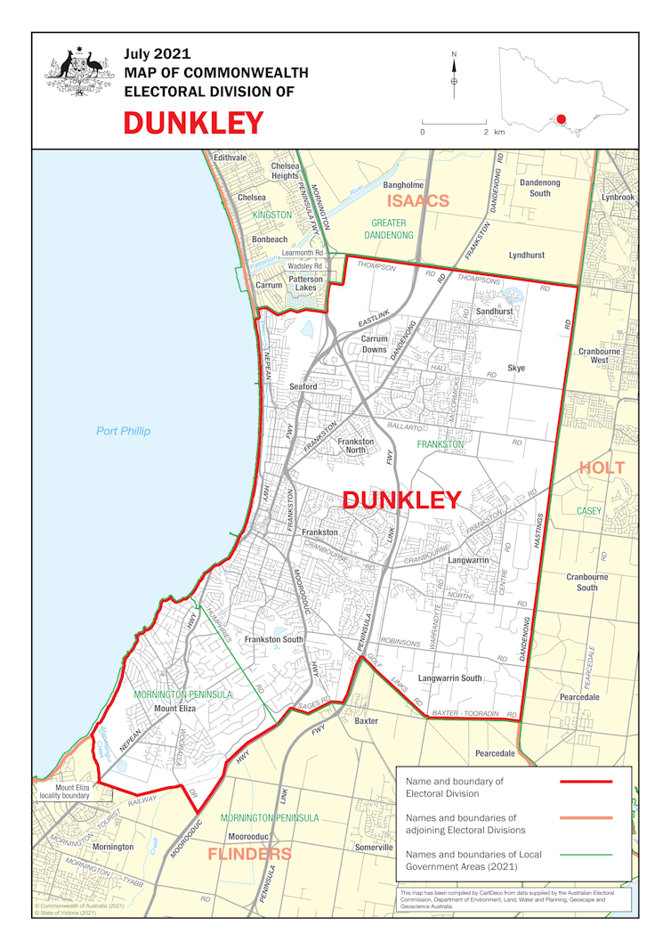 Map of the electoral division of Dunkley, Victoria