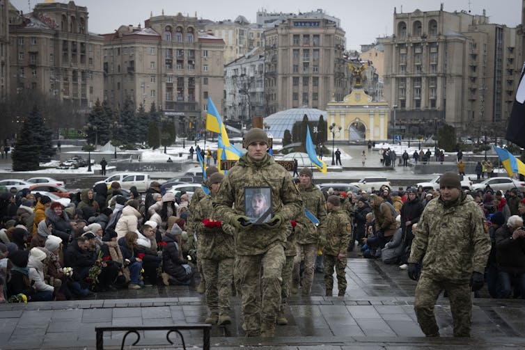 The funeral of a Ukranian soldier and poet Maksym Kryvtsov killed in the war.