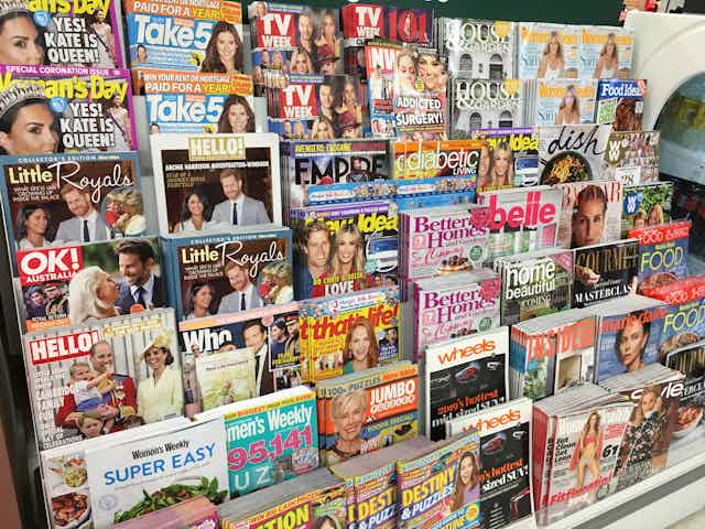 A newsstand filled with Australian magazines