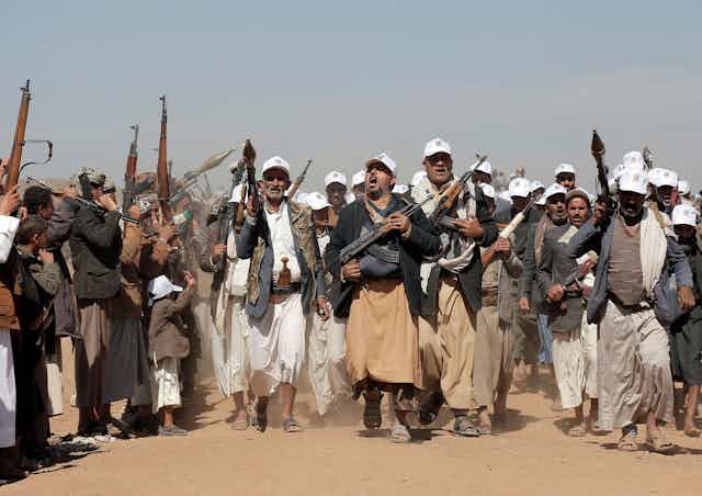 Houthi  rebels protests in Sana'a against US-UK airstrikes, January 22 2024.