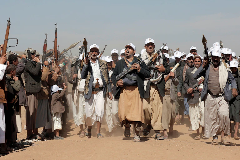 Houthi rebels protests in Sana'a against US-UK airstrikes, January 22 2024.