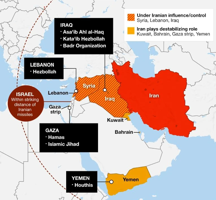 Mapa que muestra el llamado 'Eje de Resistencia' en Oriente Medio.