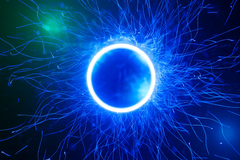 A glowing circle and lines on a dark background