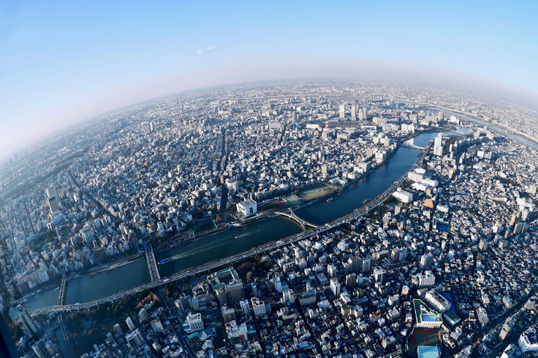 A view of a heavily populated part of earth from above