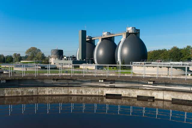 3 sludge digesters at a wastewater treatment plant
