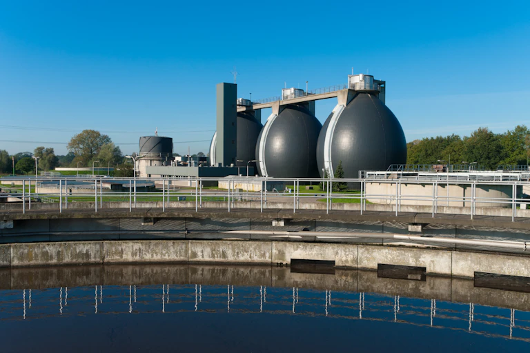 3 sludge digesters at a wastewater treatment plant