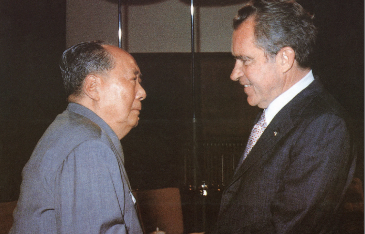 US president Richard M Nixon shakes hands with Chinese leader, Mao Zedong in 1971.