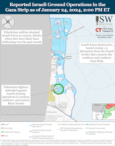 ISW map showing the location of fighting in the Gaza Steip, January 24 2024.