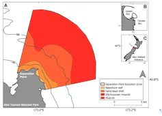 Map showing the effects of runoff from Separation Point in the north of the South Island.