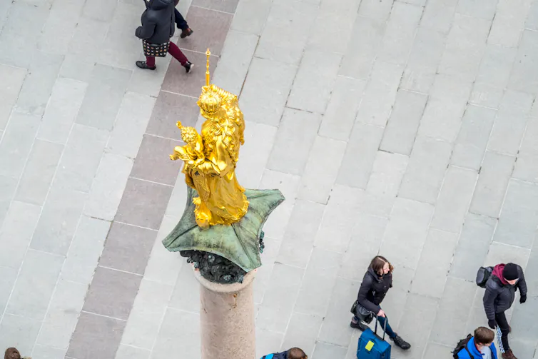 People walking through Marienplatz in Munich