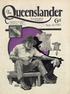 cover of magazine, man with rifle and koala skin