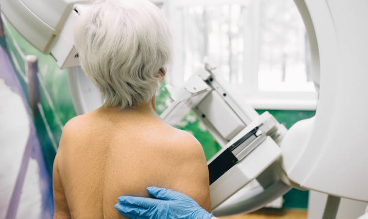 Older woman has mammogram