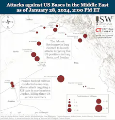 Map showing attack on US bases in the Middle East.