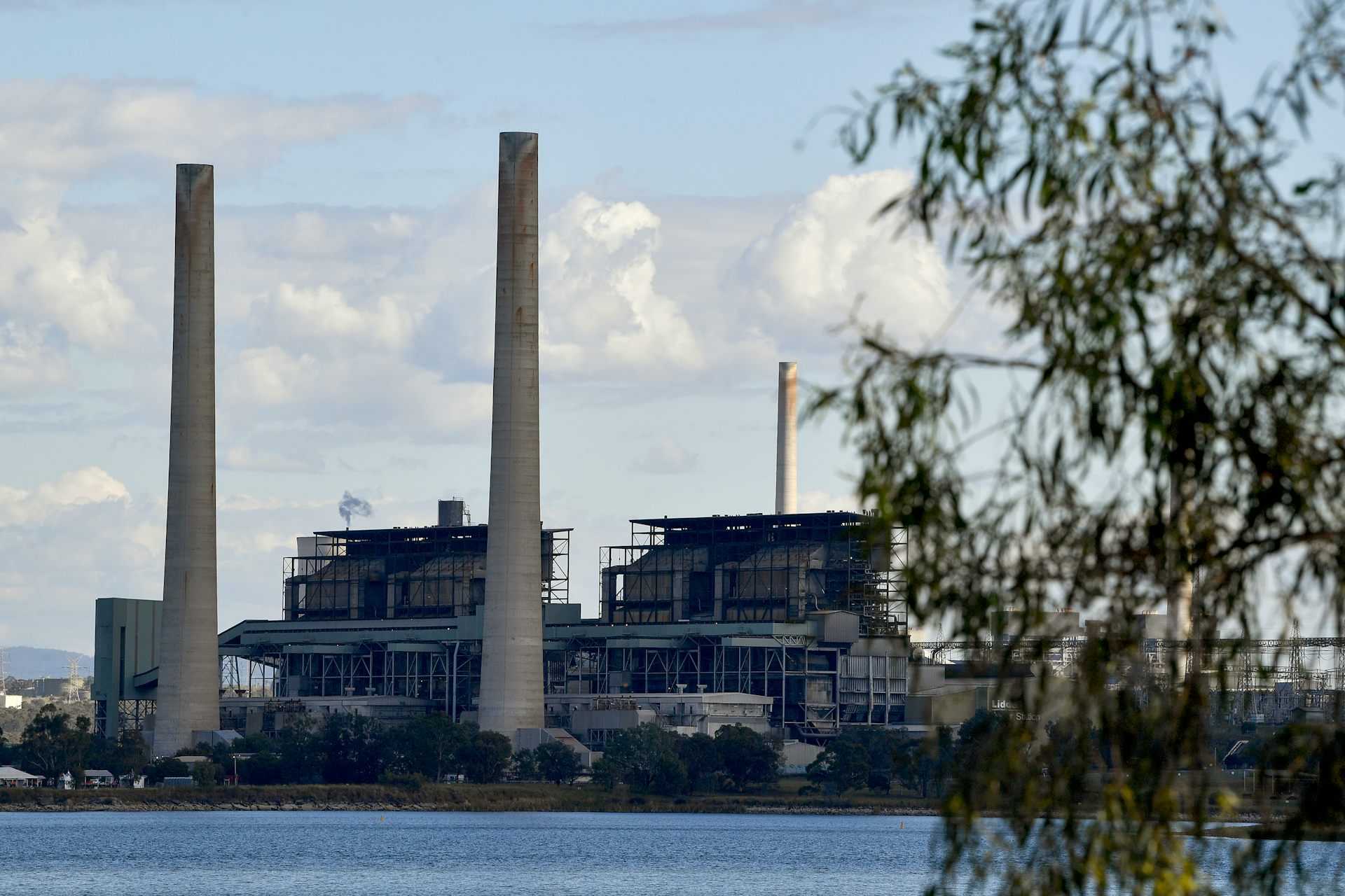 Looking across the water at the coal-fired Liddell Power Station in Muswellbrook, NSW