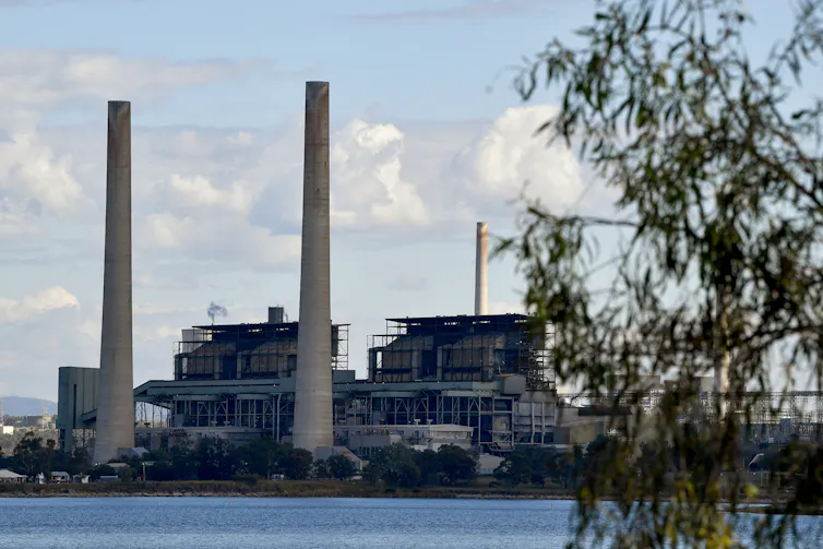 Looking across the water at the coal-fired Liddell Power Station in Muswellbrook, NSW