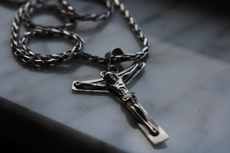 A crucifix necklace