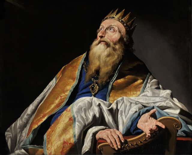 Painting of old man David with a crown and robes