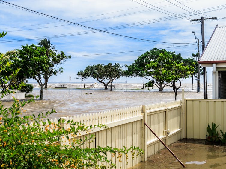 Seawater floods a coastal property in Brisbane