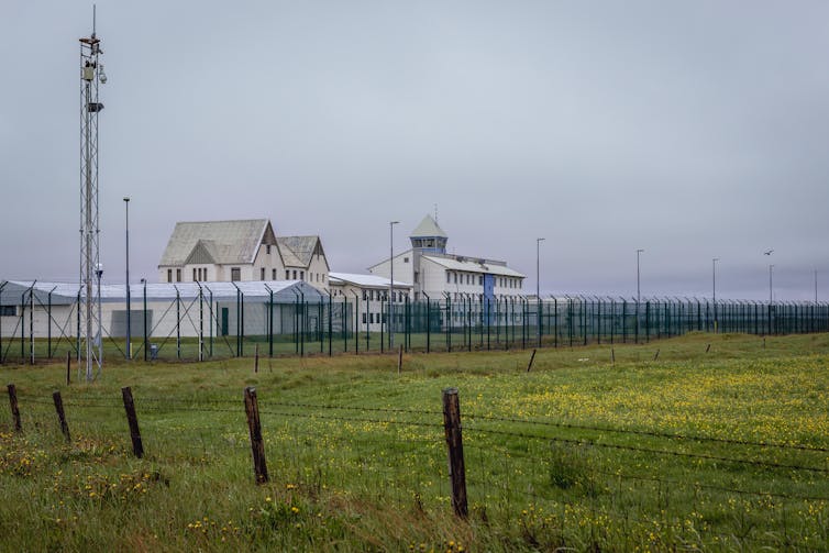 A prison complex in a rural setting.
