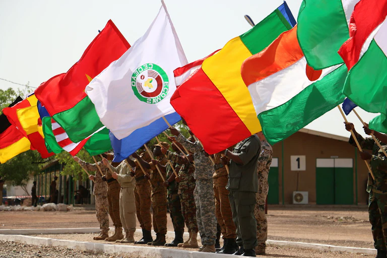 Soldiers waving flags